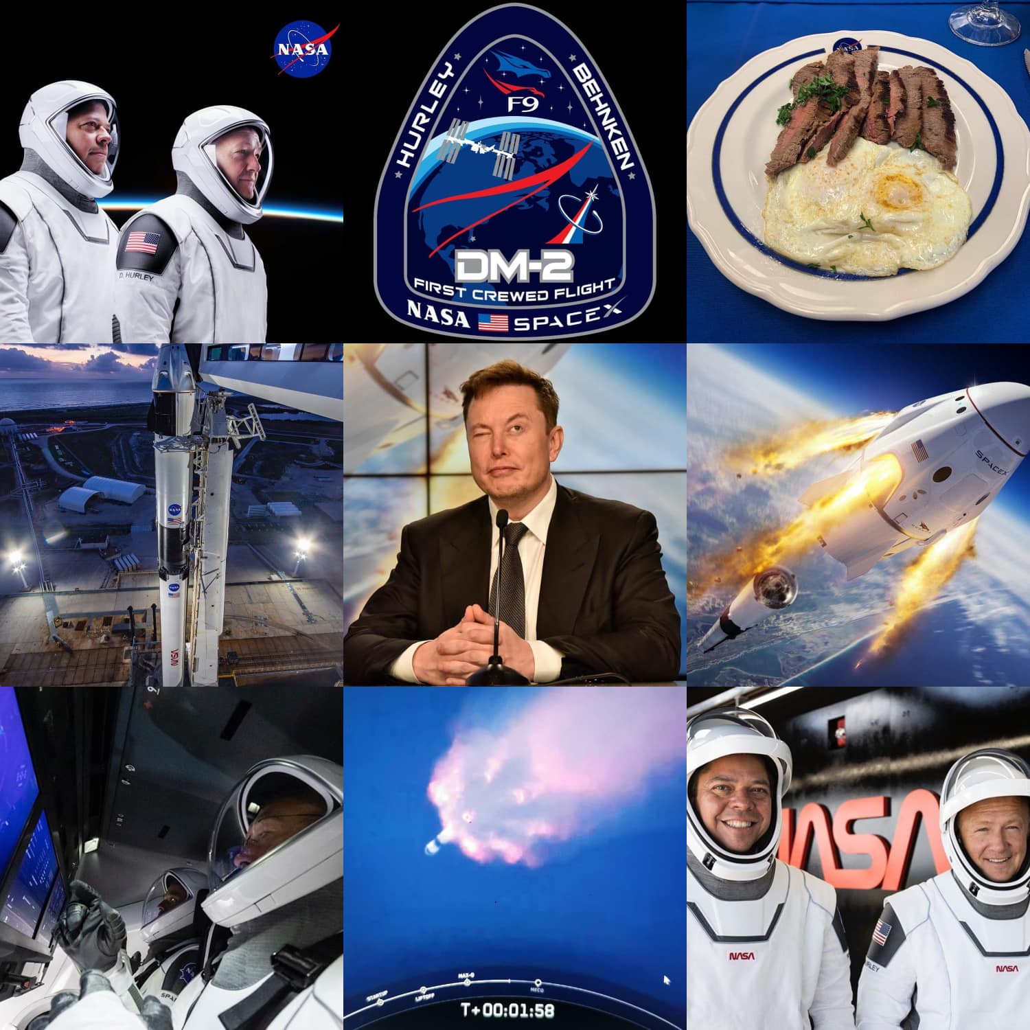 Запуск SpaceX - генеральный директор Илон Маск - астронавты Боб Бенкен и Дуг Херли - НАСА