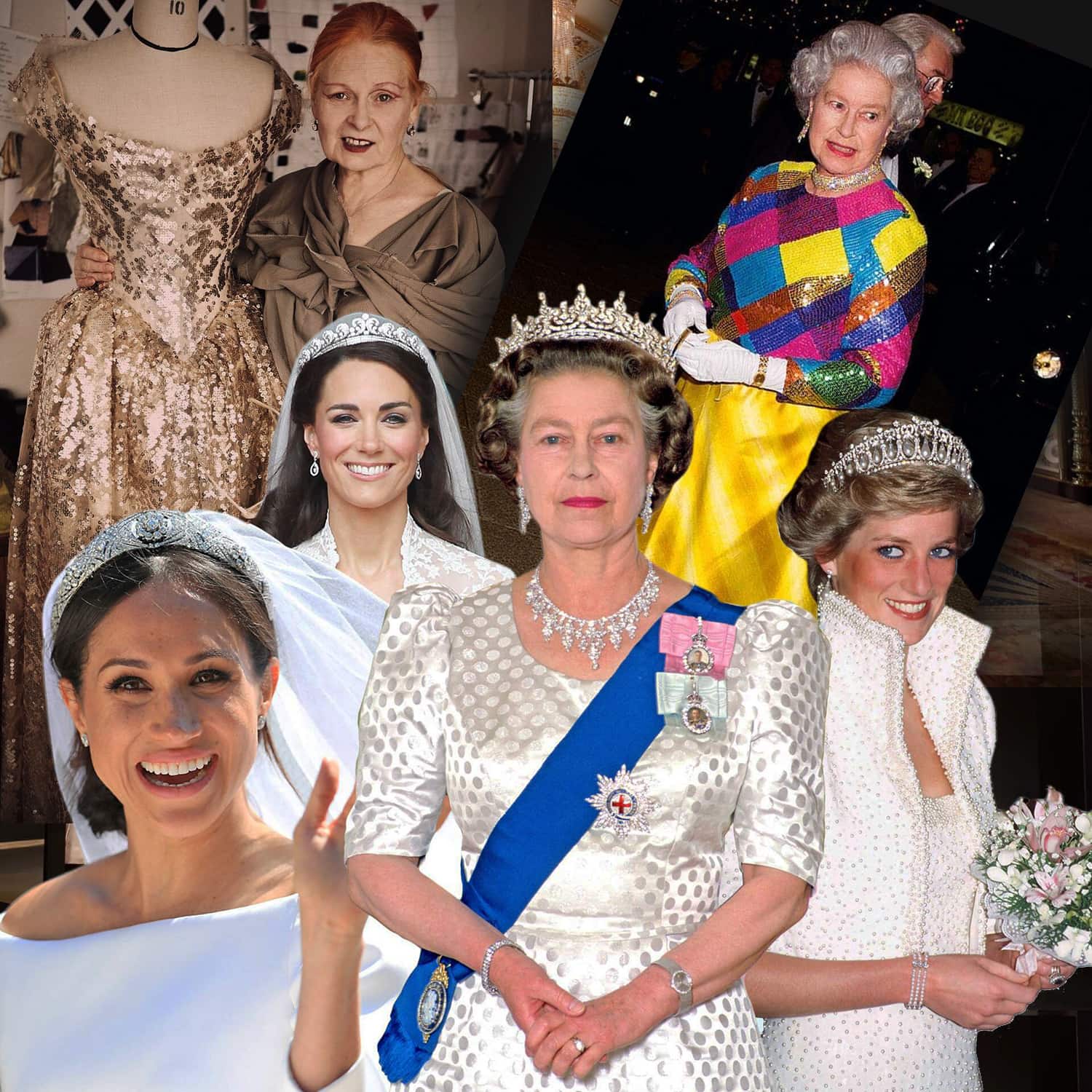 Elizabeth II., Prinzessin Diana, Kate Middleton, Meghan Markle - Royal Wardrobe, berühmtes Königin-Kleid von Vivienne Westwood