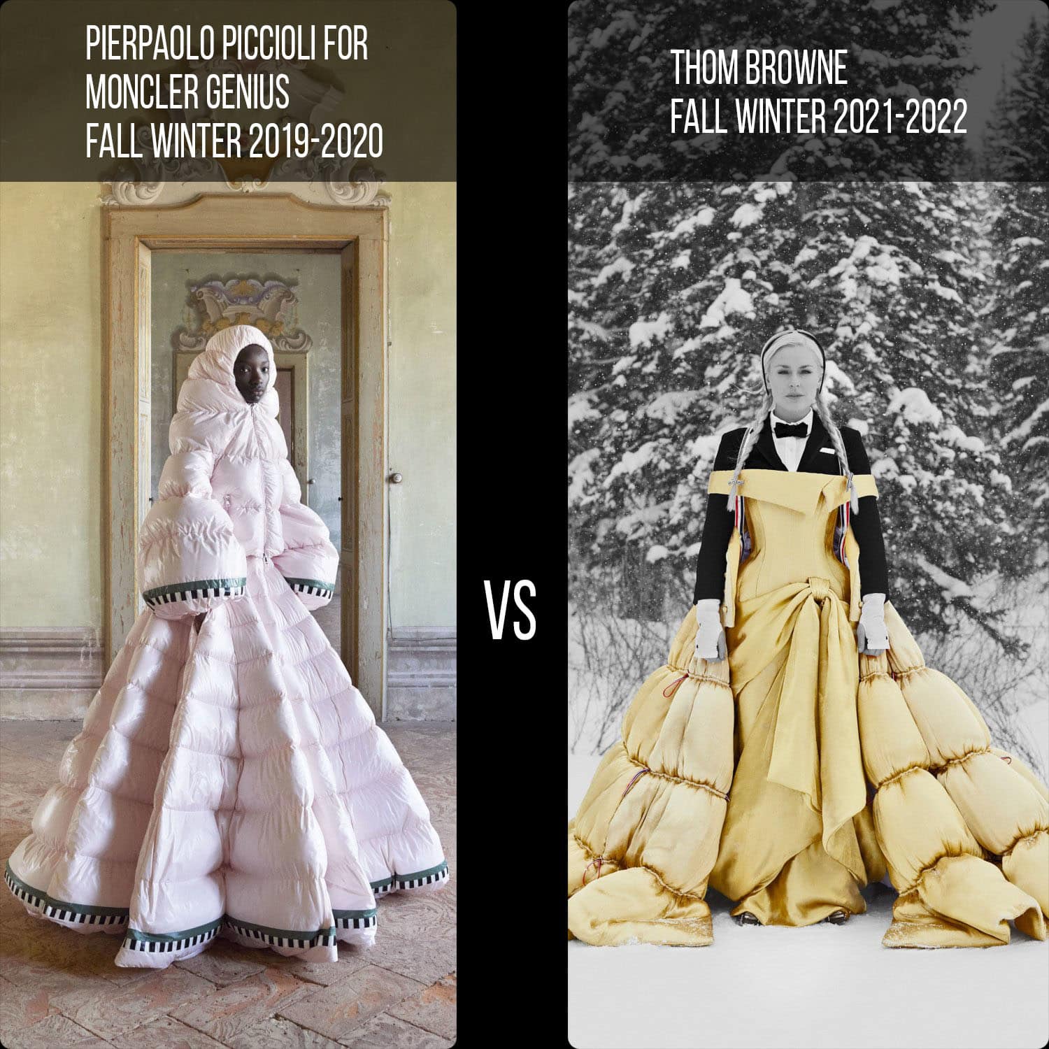 Moncler von Pierpaolo Piccioli Fall 2019-2020 gegen Thome Browne Fall 2021-2022