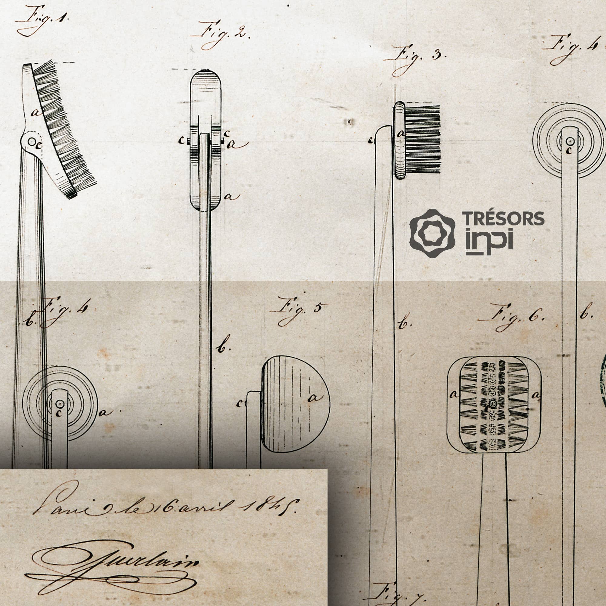 Primeras patentes presentadas por Pierre-François-Pascal Guerlain 1845 - Patente para cepillos de dientes pivotantes -Tresores INPI por RUNWAY REVISTA