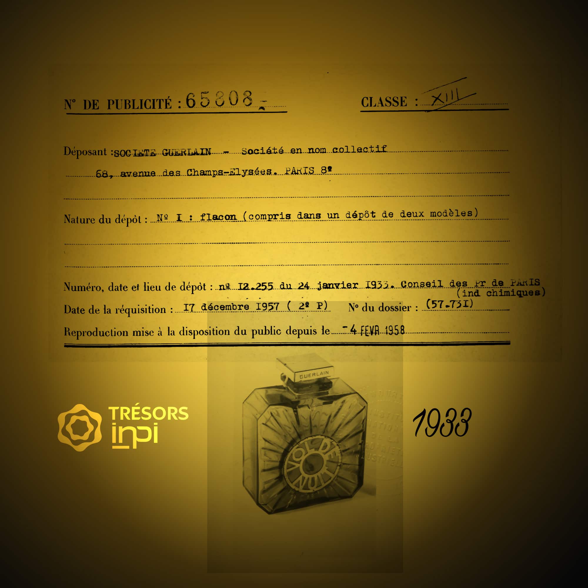 Solicitudes de frascos de patente de Raymond Guerlain para Voil de Nuit en 1933 - Tresors INPI por RUNWAY REVISTA