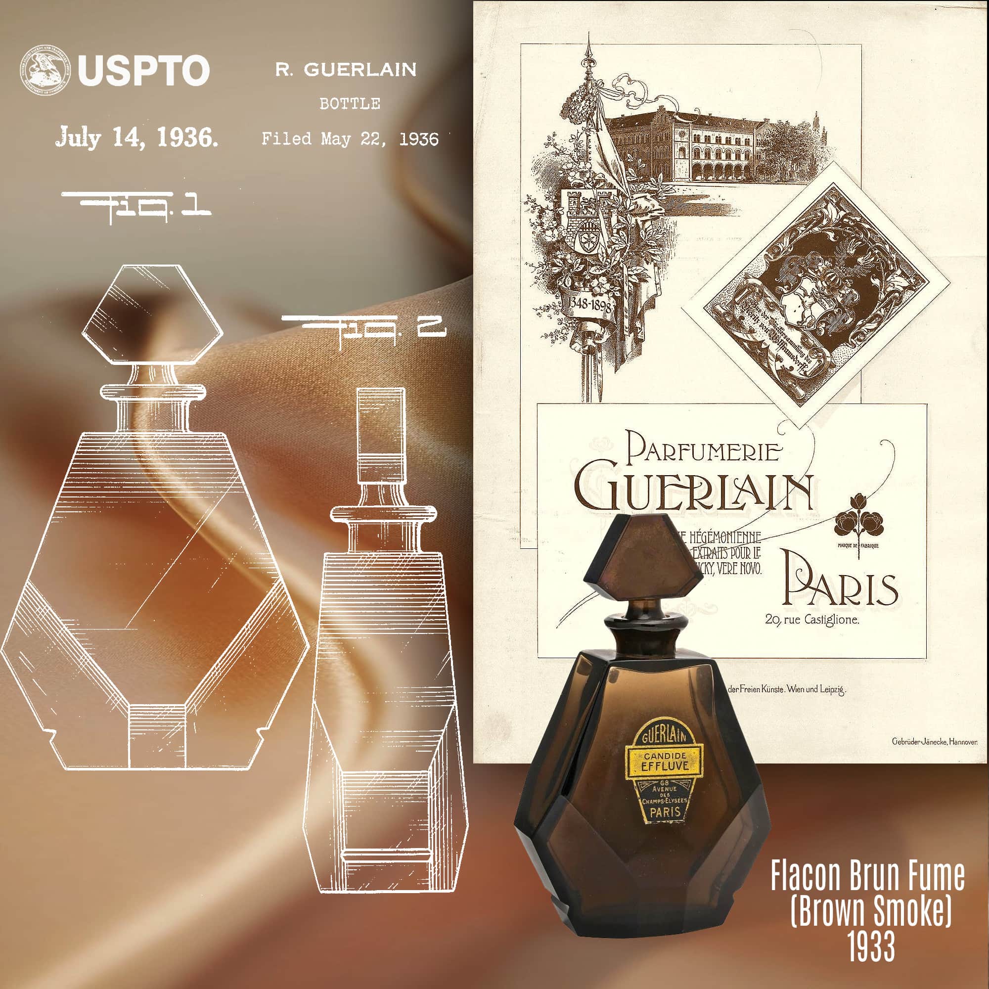 Patente de Guerlain para Flacon Brun Fume (Brown Smoke) 1933 - Archivos de la USPTO por RUNWAY REVISTA