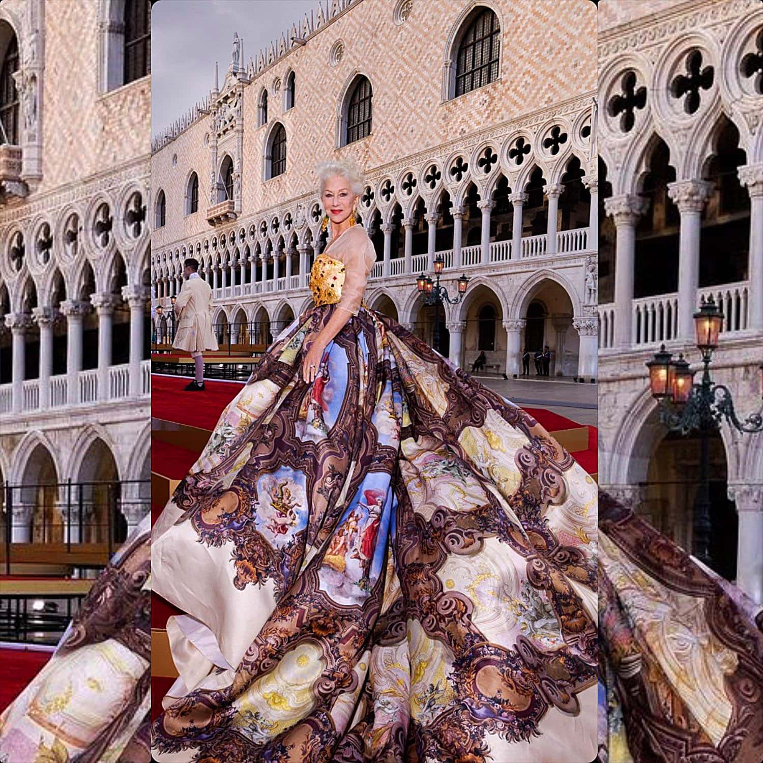 Helen Mirren en Dolce Gabbana en el show Alta Moda de Venecia 2021 RUNWAY REVISTA