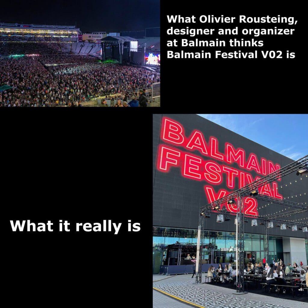 Qu'est-ce qu'Olivier Rousteing pense que Balmain Festival V02 est, et Qu'est-ce que Balmain Festival V02 est vraiment