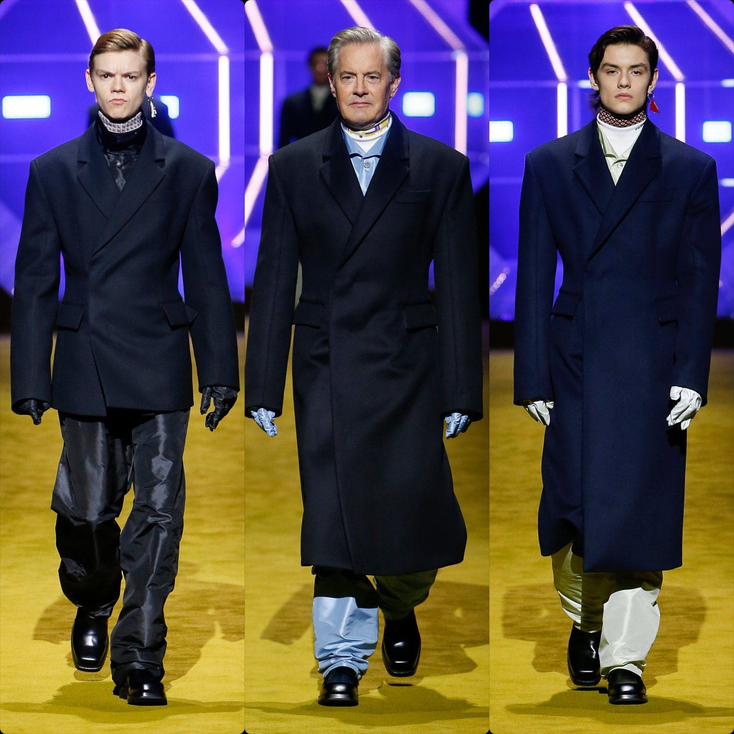 Thomas Brodie-Sangster, Kyle MacLachlan, Louis Partridge para Prada Outono Inverno 2022-2023 Homens por RUNWAY MAGAZINE