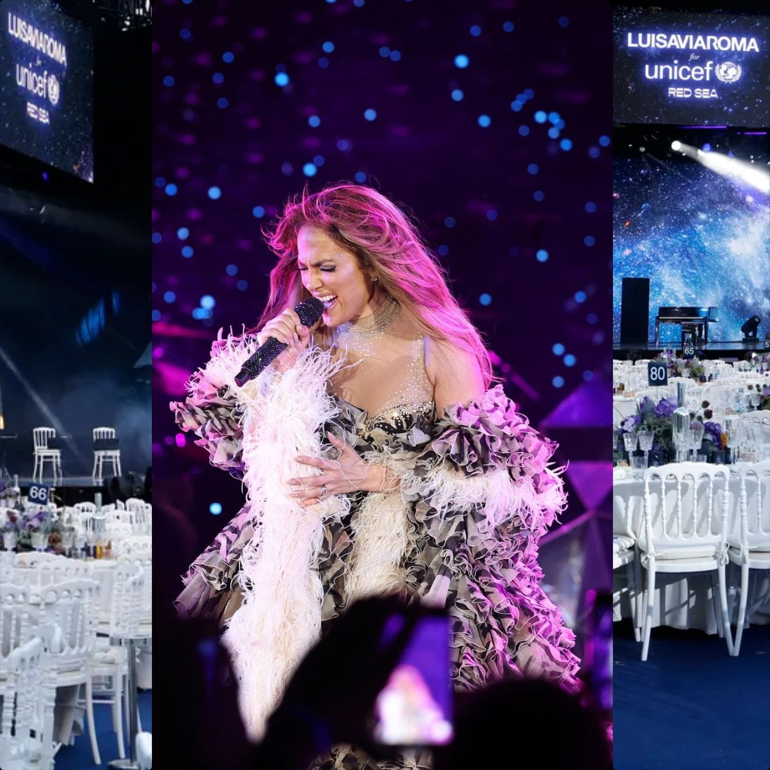 Jennifer Lopez se produisant à Luisa Via Roma pour Unicef Capri 2022 Runway Magazine