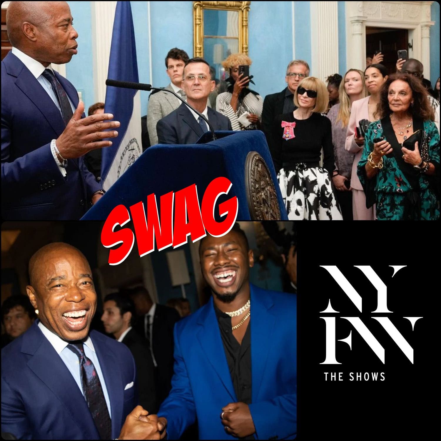 New Yorks Bürgermeister Eric Adams, Anna Wintour, Steven Kolb, CEO der CFDA – NYFW 2022