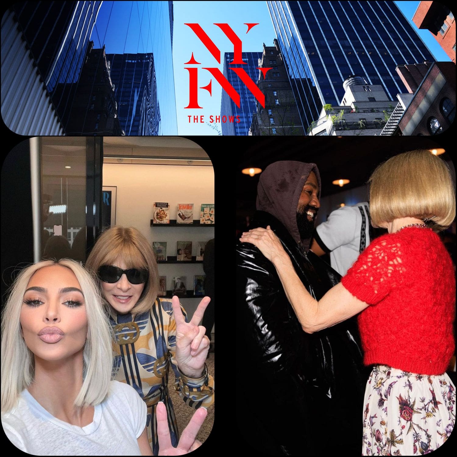 Anna Wintour with Kim Kardashian, Anna Wintour with Kanye West - New York Runway 2022