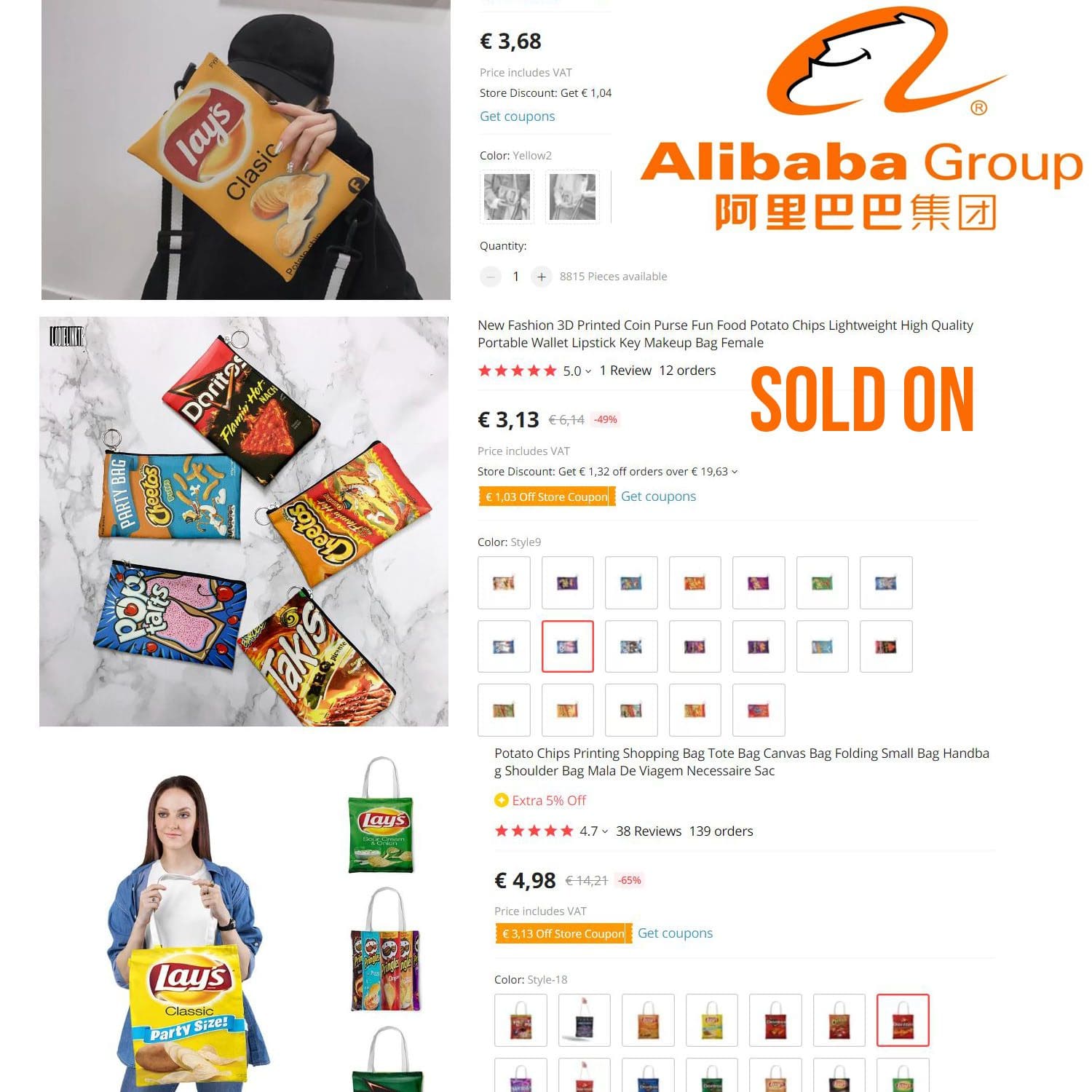Legt Chipstüten, die von kleinen Herstellern auf Alibaba und Aliexpress verkauft werden