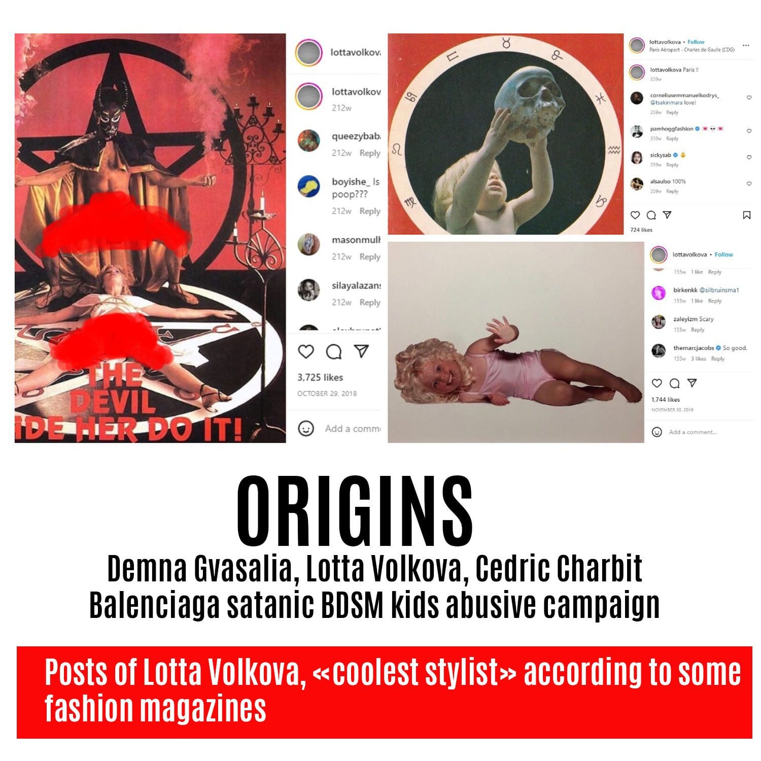 Origini Demna Gvasalia Lotta Volkova Cedric Charbit Balenciaga satanico BDSM bambini campagna abusiva 1